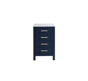 Jacques 20" Navy Blue Side Cabinet | White Carrara Marble Top