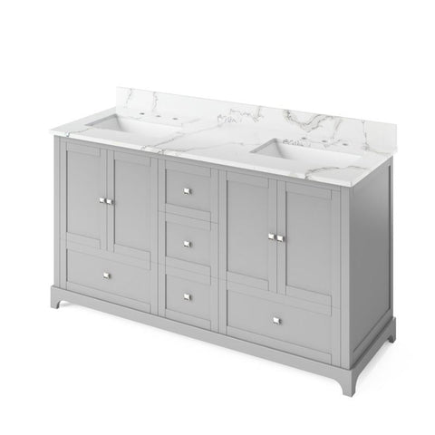 Image of Jeffrey Alexander Addington Contemporary 60" Grey Double Undermount Sink Vanity With Quartz Top | VKITADD60GRCQR VKITADD60GRCQR