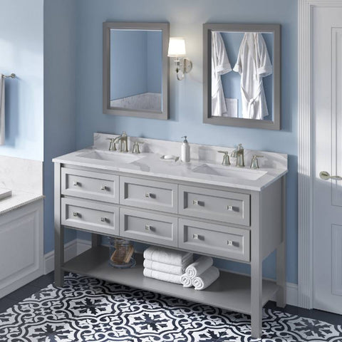 Image of Jeffrey Alexander Adler Transitional 60" Grey Double Undermount Sink Vanity With Quartz Top | VKITADL60GRCQR VKITADL60GRCQR