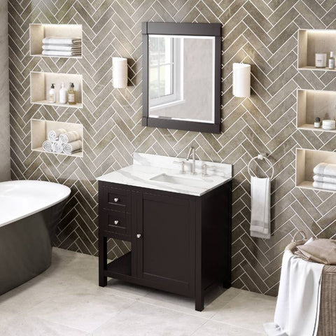 Image of Jeffrey Alexander Astoria Transitional 36" Espresso Single Undermount Sink Vanity With Quartz Top, Right Offset | VKITAST36ESCQR VKITAST36ESCQR