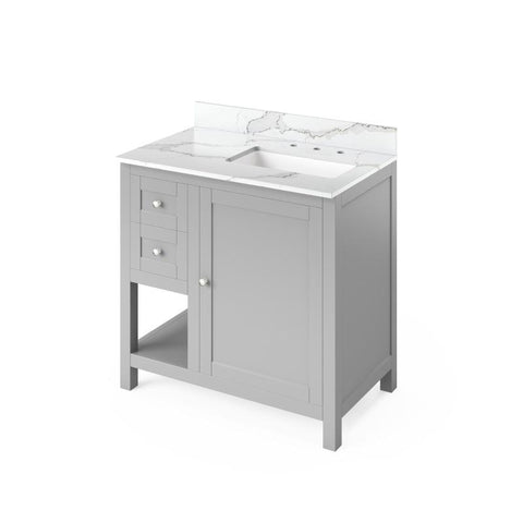 Image of Jeffrey Alexander Astoria Transitional 36" Grey Single Undermount Sink Vanity With Quartz Top, Right Offset | VKITAST36GRCQR VKITAST36GRCQR