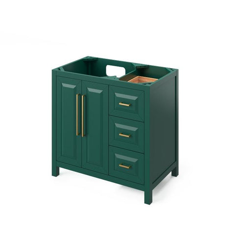 Image of Jeffrey Alexander Cade Contemporary 36" Forest Green Single Undermount Sink Vanity With Marble Top, Left Offset | VKITCAD36GNWCR VKITCAD36GNWCR