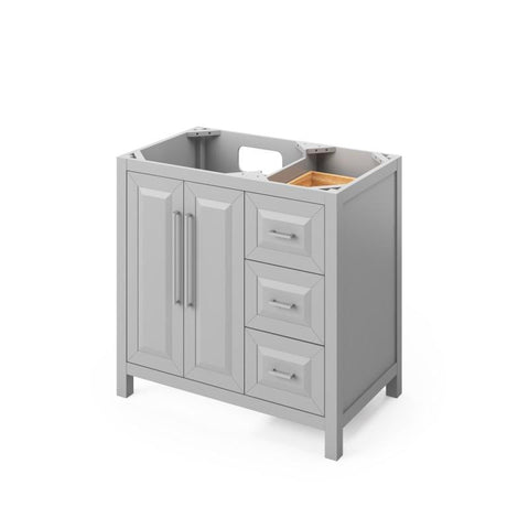 Image of Jeffrey Alexander Cade Contemporary 36" Grey Single Undermount Sink Vanity With Quartz Top, Left Offset | VKITCAD36GRCQR VKITCAD36GRCQR