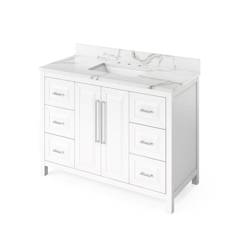 Image of Jeffrey Alexander Cade Contemporary 48" White Single Undermount Sink Vanity With Quartz Top | VKITCAD48WHCQR VKITCAD48WHCQR