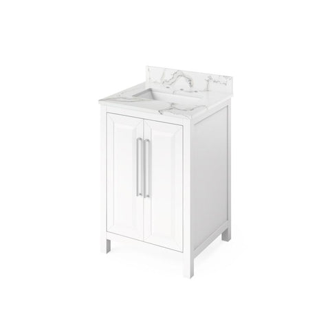 Image of Jeffrey Alexander Cade Modern 24" White Single Undermount Sink Vanity With Quartz Top | VKITCAD24WHCQR VKITCAD24WHCQR