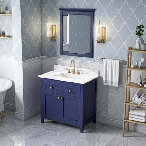 Image of Jeffrey Alexander Chatham Contemporary 36" Hale Blue Single Undermount Sink Vanity With Quartz Top | VKITCHA36BLCQR