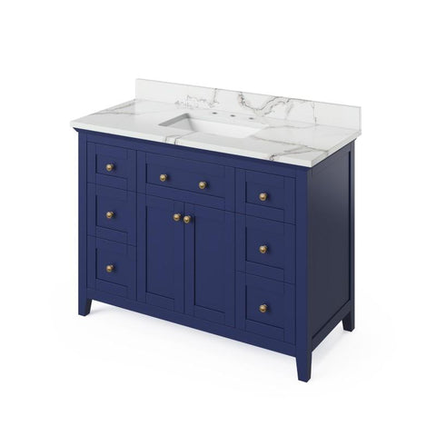Image of Jeffrey Alexander Chatham Traditional 48" Hale Blue Single Undermount Sink Vanity With Quartz Top | VKITCHA48BLCQR VKITCHA48BLCQR