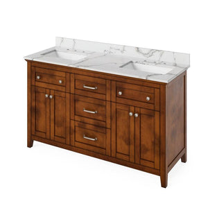 Jeffrey Alexander Chatham Traditional 60" Chocolate Double Undermount Sink Vanity With Quartz Top | VKITCHA60CHCQR VKITCHA60CHCQR