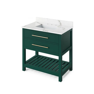 Jeffrey Alexander Wavecrest Contemporary 36" Forest Green Single Undermount Sink Vanity With Quartz Top | VKITWAV36GNCQR VKITWAV36GNCQR