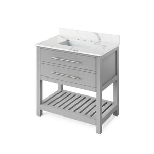 Jeffrey Alexander Wavecrest Contemporary 36" Grey Single Undermount Sink Vanity With Quartz Top | VKITWAV36GRCQR VKITWAV36GRCQR