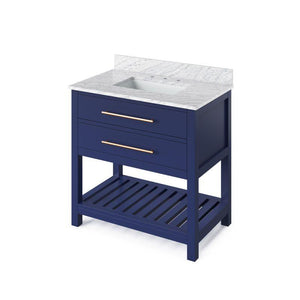 Jeffrey Alexander Wavecrest Contemporary 36" Hale Blue Single Undermount Sink Vanity With Marble Top | VKITWAV36BLWCR VKITWAV36BLWCR