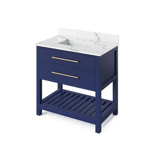 Jeffrey Alexander Wavecrest Contemporary 36" Hale Blue Single Undermount Sink Vanity With Quartz Top | VKITWAV36BLCQR VKITWAV36BLCQR