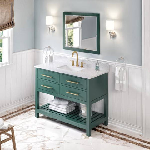 Image of Jeffrey Alexander Wavecrest Contemporary 48" Forest Green Single Undermount Sink Vanity With Marble Top | VKITWAV48GNWCR VKITWAV48GNWCR