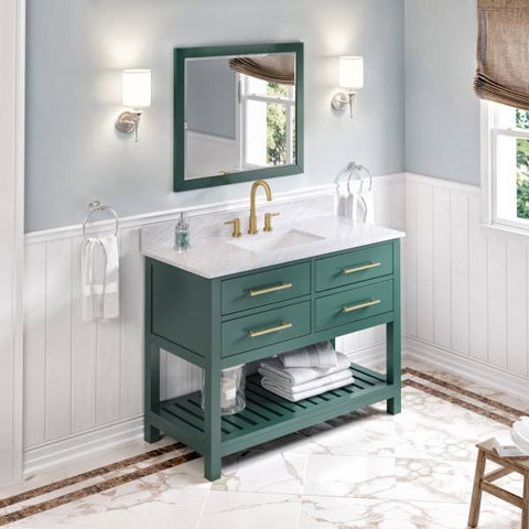 Image of Jeffrey Alexander Wavecrest Contemporary 48" Forest Green Single Undermount Sink Vanity With Marble Top | VKITWAV48GNWCR VKITWAV48GNWCR