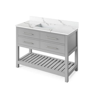 Jeffrey Alexander Wavecrest Contemporary 48" Grey Single Undermount Sink Vanity With Quartz Top | VKITWAV48GRCQR VKITWAV48GRCQR