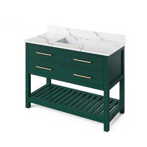 Jeffrey Alexander Wavecrest Transitional 48" Forest Green Single Undermount Sink Vanity With Quartz Top | VKITWAV48GNCQR VKITWAV48GNCQR