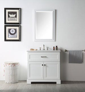 Legion WH7636-W 36" SINK VANITY WITH QUARTZ TOP-NO FAUCET - WHITE WH7636-W