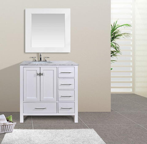 Image of Stufurhome 36 inch Malibu Pure White Single Sink Bathroom Vanity with Mirror GM-6412-36PW-CR-M35