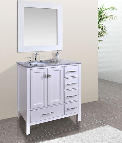 Image of Stufurhome 36 inch Malibu Pure White Single Sink Bathroom Vanity with Mirror GM-6412-36PW-CR-M35