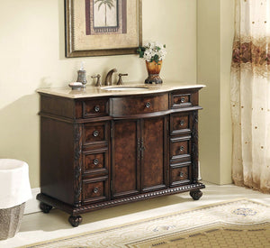 Stufurhome 48 inch Amelia Single Sink Vanity with Travertine Marble Top