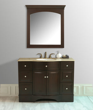 Stufurhome 48 inch Lotus Single Sink Vanity with Travertine Marble Top and Mirror GM-6123-48-TR