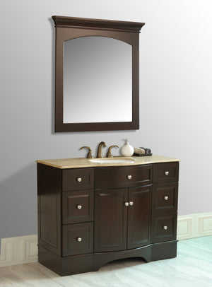 Stufurhome 48 inch Lotus Single Sink Vanity with Travertine Marble Top and Mirror