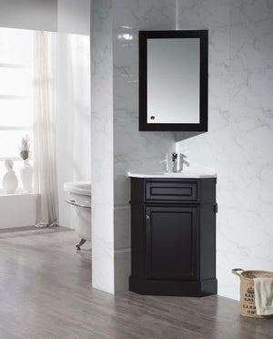 Stufurhome Hampton Espresso 27 Inch Corner Bathroom Vanity with Medicine Cabinet TY-415ES