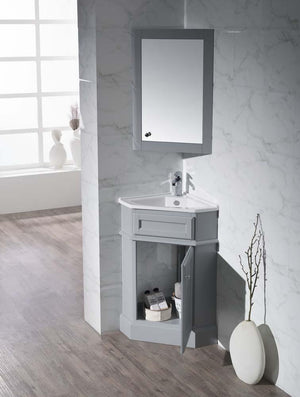 Stufurhome Hampton Grey 27 Inch Corner Bathroom Vanity with Medicine Cabinet