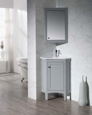 Stufurhome Monte Grey 25 Inch Corner Bathroom Vanity with Medicine Cabinet TY-650GY