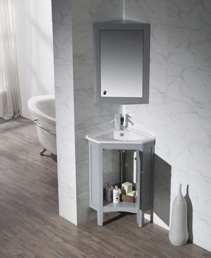 Stufurhome Monte Grey 25 Inch Corner Bathroom Vanity with Medicine Cabinet