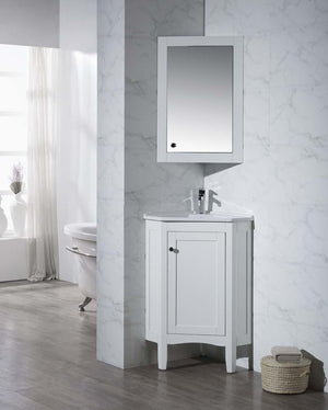 Stufurhome Monte White 25 Inch Corner Bathroom Vanity with Medicine Cabinet TY-650PW