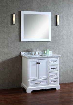 Stufurhome Newport White 36 inch Single Sink Bathroom Vanity with Mirror