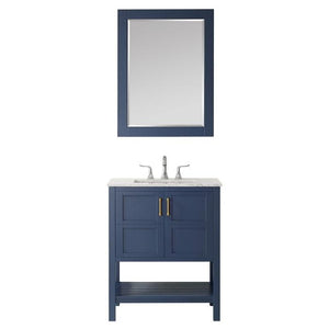 Vinnova Florence 30" Royal Blue Transitional Single Vanity Set w/ Carrara Marble Countertop