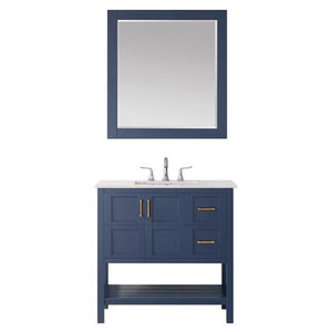 Vinnova Florence 36" Royal Blue Single Sink Vanity Set w/ Carrara White Marble Countertop