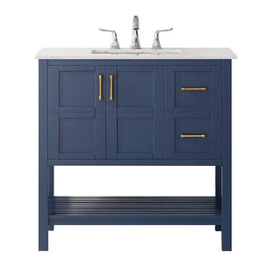 Vinnova Florence 36" Transitional Royal Blue Single Sink Vanity w/ Carrara Marble Countertop