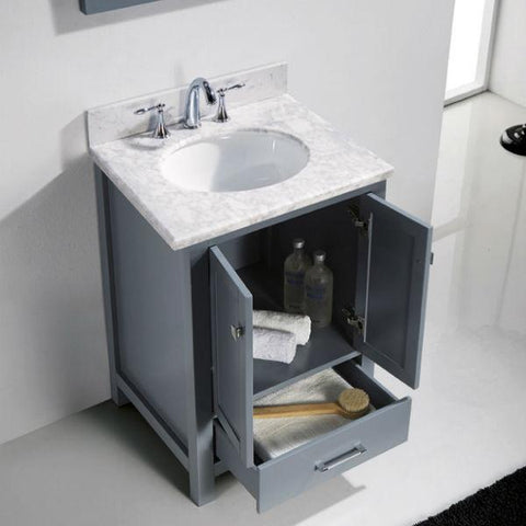 Image of Virtu Caroline Avenue 24" Grey Single Bathroom Vanity w/ White Top GS-50024 GS-50024-WMRO-GR